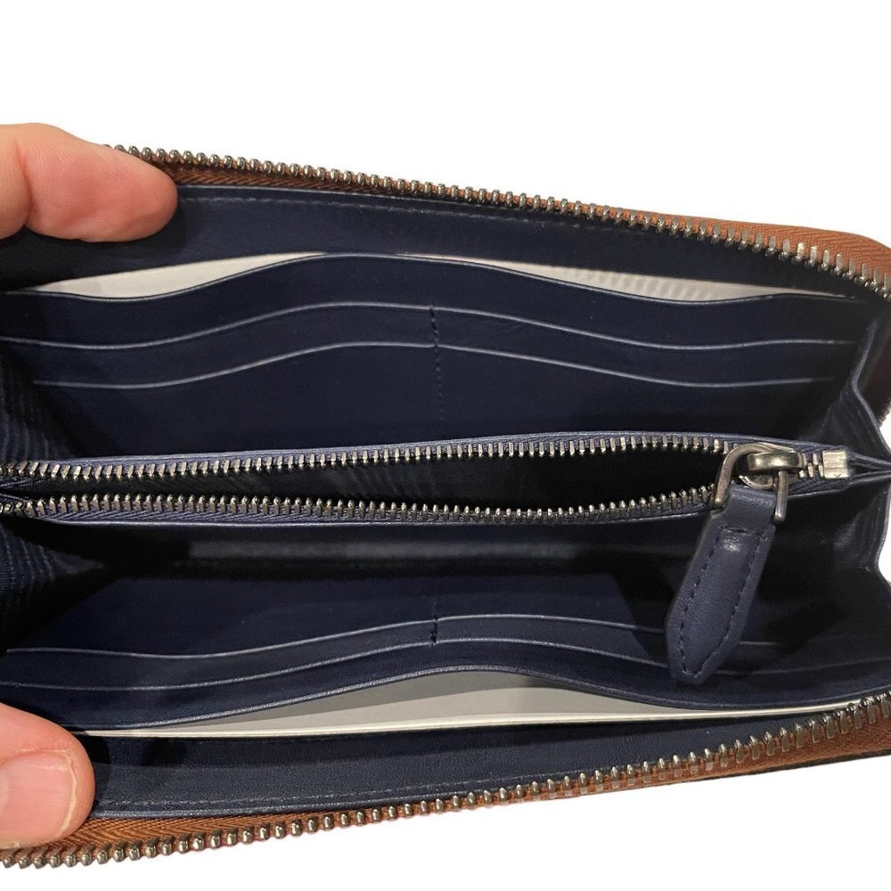 Ferragamo 66-0907/02 Men's Brown/Blue Leather Continental Travel Wallet - Picture 7 of 12
